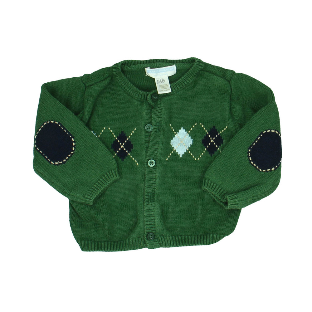 Janie and Jack Green Argyle Cardigan with Navy Elbow Patches